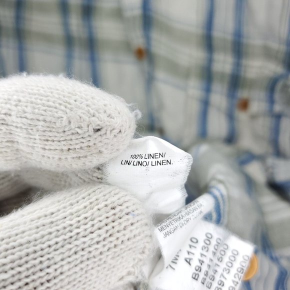 Lucky Brand Button Shirt Men Large White Blue California Fit Plaid 100% Linen - Picture 5 of 9